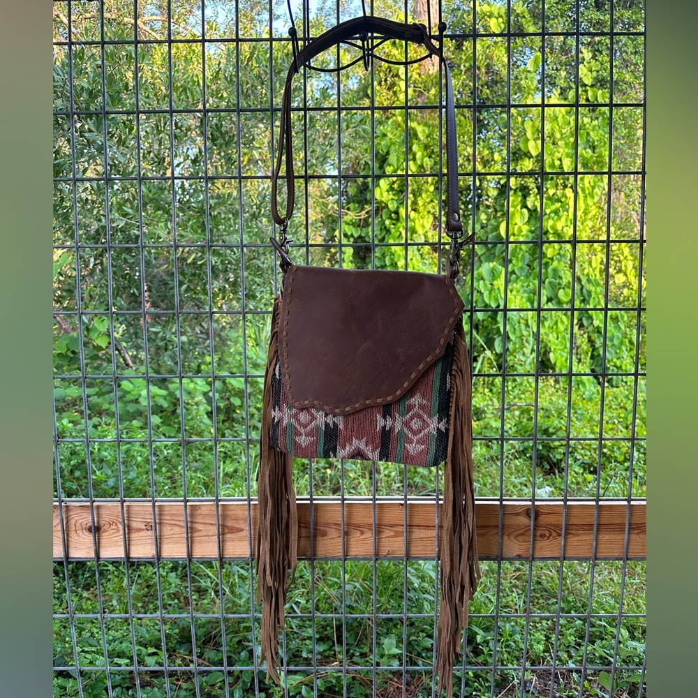 Myra leather western fringe crossbody